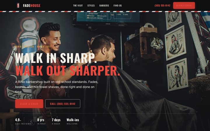 Fadehouse Barbers, a dark, cinematic barbershop landing page